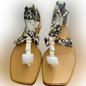 Snow Leopard Flat Wrap Around Sandals
